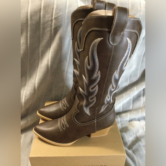 IDIFU Shoes - IDIFU IN2 Cowgirl Western Boots Mid Calf Chunky Low Heel Pointed Toe Size 7.5